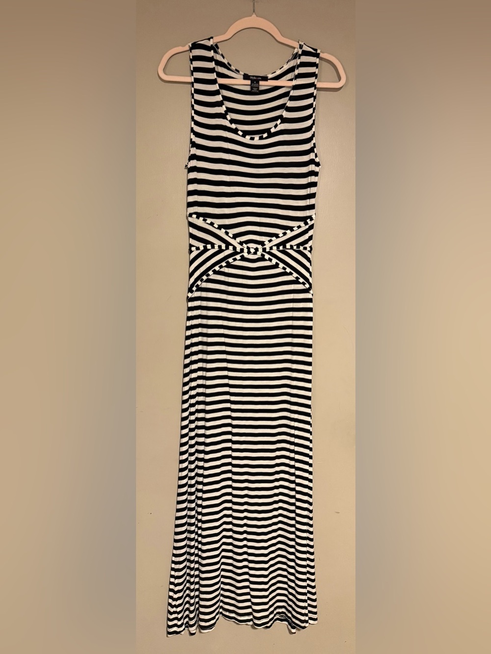 Style&Co Black & White Striped Twist-Front Maxi Dress